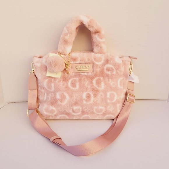Guess | Bags | Guess Faux Fur Logo Light Pink Tote | Poshmark